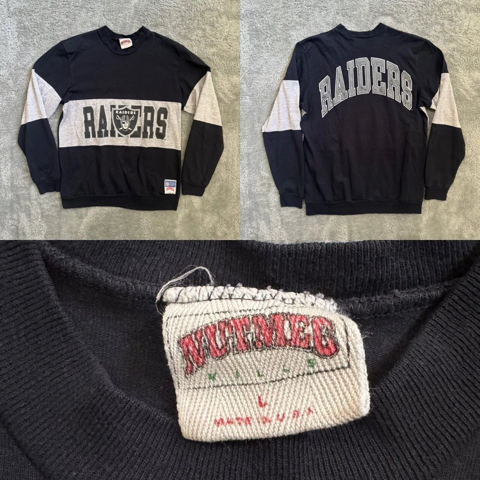 Sudadera De Colección Nuez moscada Para Hombres Raiders Spellout Cuello Redondo Hecha en EE. UU. Talla Grande Foto 1 de 4