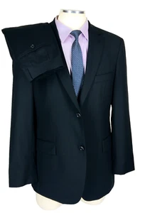 40R Hugo Boss Pasolini Movie USA Mens 2 Bttn Superfine Wool Suit Black Pants 36 - Picture 1 of 14