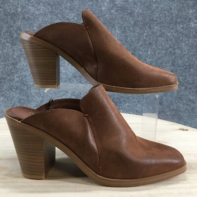 MIA Sandals Womens 9 Casual Slip On Mule Clogs Brown Faux Leather Block Heels - Image 1 of 4