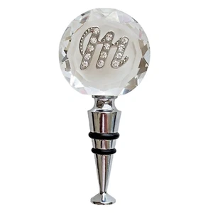 Clear Heavy Glass Crystal Decanter Bottle Stopper Jeweled “M” Initial Barware - Picture 1 of 9