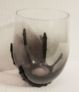 Way to Celebrate Skeleton Stemless Wine Glass, 10 fl oz. Smoked Ombre Glass Blk