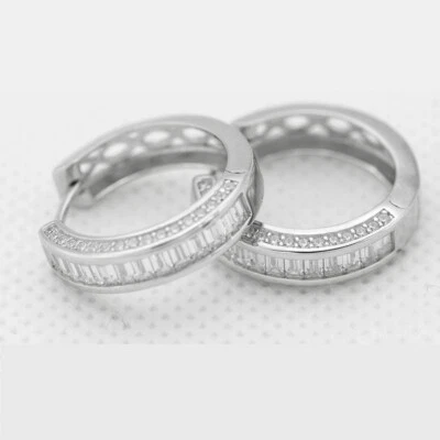 Aro unisex de plata esterlina real 925 circonitas de 19 mm, pendiente Iced Bling*caja Foto 1 de 4