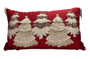Wellesley Manor bestickt Perlen Weihnachtsbäume dekoratives Kissen 14" x 22" - Bild 1 von 11