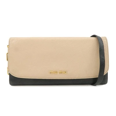 Cartera de Hombro MIU MIU MADRAS Cuero Cadena WOC Beige Negro 5M1290 Usada Envío Gratis Foto 1 de 4