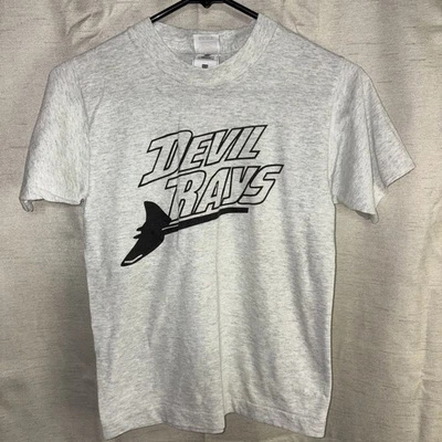 VINTAGE 90s FRUIT OF THE LOOM DEVIL RAYS #10 SINGLE STITCHED YOUTH 14-16 USA MAD Foto 1 de 4