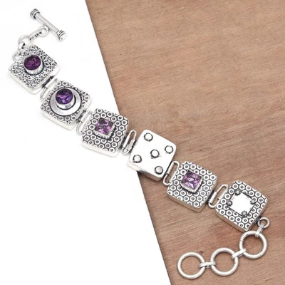 Smoky  Sterling Topaz Bracelet  Gemstone Handmade 7-8" Cuff Jewelry - Image 1 of 4