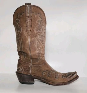 Lucchese Men’s 8.5C Narrow M5030 Cowboy Boots Mexico Brown Embroidered Leather - Picture 1 of 16