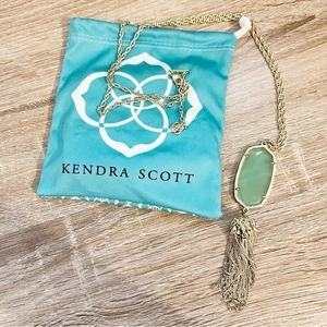 Kendra Scott Rayne Long Pendant Necklace Chalcedony Translucent Glass Gold - Picture 1 of 4