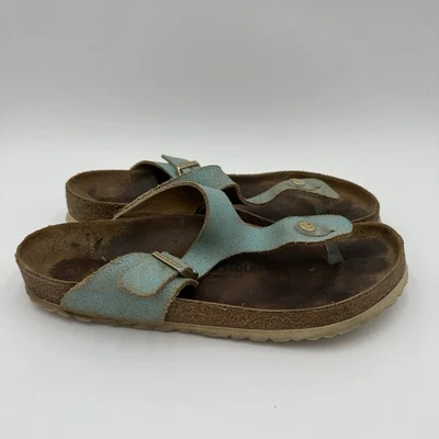 Birkenstock Gizeh Womens 10 W EU 41 Light Blue Suede Flip Flop Sandals - Image 1 of 4