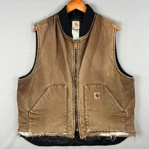 Vintage Carhartt V02 Arbeitsweste Herren XL Thrashed Quilt gefüttert braun Faded Union USA - Bild 1 von 16