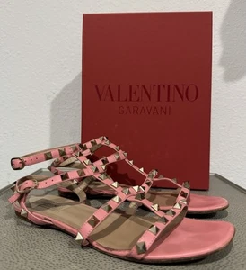 Valentino Rockstud Caged Ankle Strap Sandals Pink Leather Size 39 - Picture 1 of 24