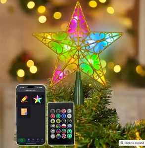 9" Christmas Gold Glitter Tree Topper Smart Star Light - Picture 1 of 13