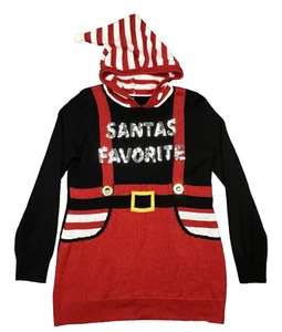 Christmas Santas Favorite Sweater Girls XL 15-17 Black Red White Acrylic Dress - Picture 1 of 10