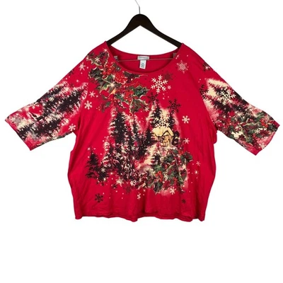 Camiseta de Navidad Catherines 4X Roja Festiva Acebo Copo de Nieve Estrás Prin por Todas Partes Foto 1 de 4