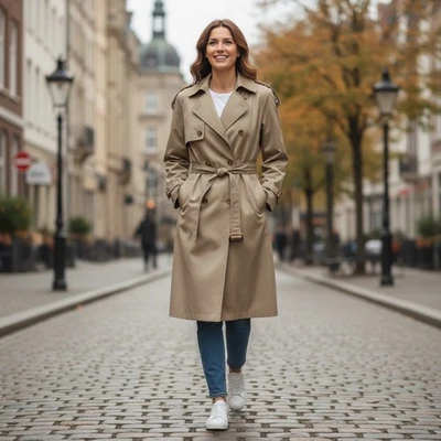 Gabardina de Colección Worthington para Mujer 14P Beige Doble Pecho Forro con Cremallera Clásica Foto 1 de 4