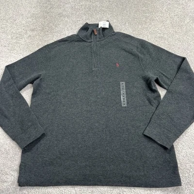 Polo Ralph Lauren Sweater Mens Medium 1/4 Zip Pullover Gray Maroon Pony NWT Flaw - Image 1 of 4
