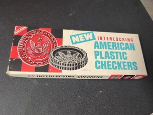 Juego de enclavamiento de plástico americano vintage HALSAM CHECKERS con caja original 24 piezas - Imagen 1 de 9