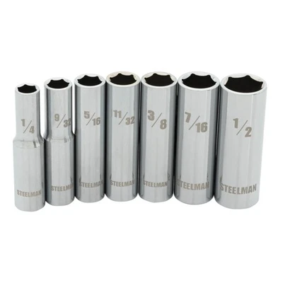 Steelman 7 piezas 1/4 pulg. Juego de enchufes Drive Deep Well SAE 78520 Foto 1 de 4