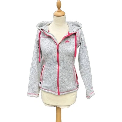 Trespass Hooded Fleece Grey Knit Pink Zip & Trim Womens XS Charity Sale - Image 1 of 4