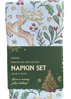 Juego de 8 servilletas de tela de reno de Navidad Envogue de algodón navideño 20x20 NUEVO Foto 1 de 4