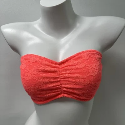 Sujetador bandeau ROSA Victoria’s Secret para mujer mediano neón salmón encaje sin tirantes Foto 1 de 4