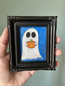 Fantasma, Halloween, dipinto originale su carta, 3/4, incorniciato, miniatura, piccolo, mini - Foto 1 di 6