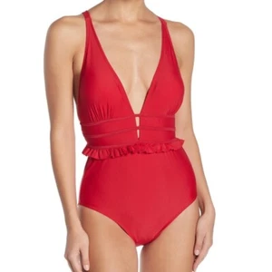 Nicole Miller Red Ruffled One Piece Swimsuit.SZ:12 - Bild 1 von 11