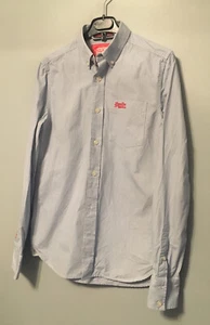 Superdry mens long sleeve striped cotton shirt size S blue - Picture 1 of 8