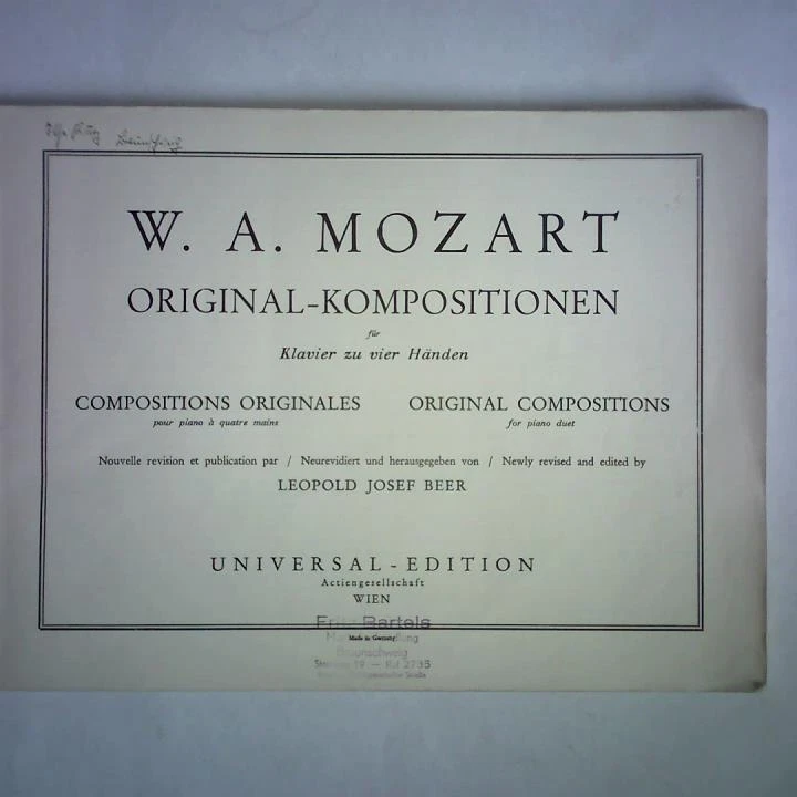 W. A. Mozart Original-Kompositionen für Klavier zu vier Händen = Compositions Or - Bild 1 von 1