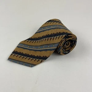 Corbata para hombre Daniel De Fasson a rayas doradas azul 100 % seda - Imagen 1 de 5