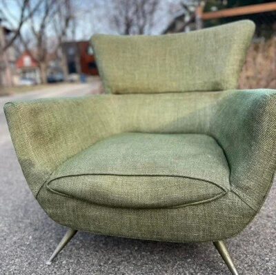Vintage 50’s Henry P Glass Lounge Chair Green brass legs *needs foam+upholstry - Image 1 of 3