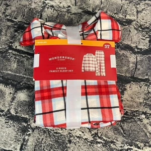 Wondershop 3T 2-piece Toddler Family Sleep Set PJ white Red Plaid - Picture 1 of 9