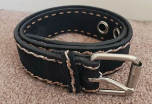 Suede Faux Leather Black Belt Stitch Silver And Tan Women's S/M - Picture 1 of 8