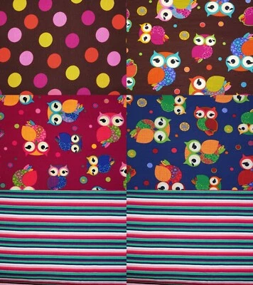 Eule Punkte Streifen Jersey French Terry Baumwolljersey Meterware  - Bild 1 von 3