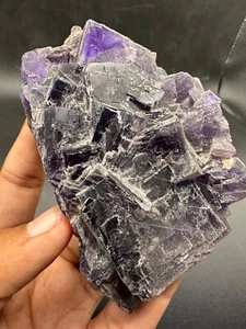 Outstanding 700g Natural Stone Fluorite Crystal Specimen With Purple Flashes - Picture 1 of 9