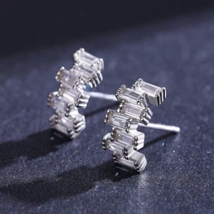 Real 925 Sterling Silver ICE Simulate White Topaz Stud Earrings - Picture 1 of 6