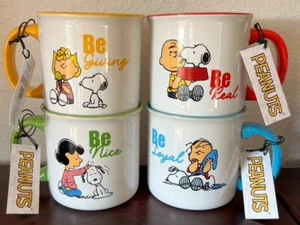 Set of 4 Peanuts Gentle Reminders 21 oz Mugs Be Nice Loyal Real Giving NWT! - Picture 1 of 6