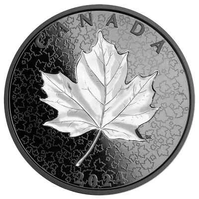 2024 $50 Maple Leaves in Motion - Fine Silver Coin with Black Rhodium Plating Foto 1 de 4