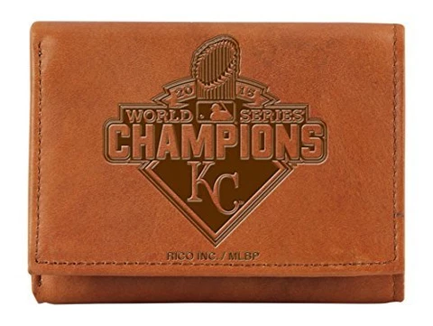 Kansas City Royals 2015 World Series Embossed Trifold Wallet Tan INT in Box Cover