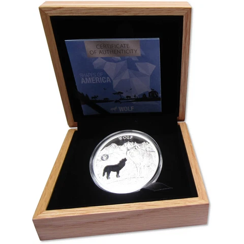 Shapes of America Wolf 1 oz .999 Fine Silver $5 Proof-Like Coin Barbados COA Cover