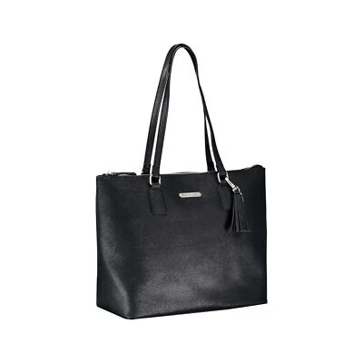 TOTTO Carinae Medium Tote Bag Black Polyvinyl Roomy Travel Office Casual Tassel - Image 1 of 4