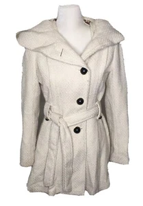 Steve Madden Damen Pea Mantel Größe M Elfenbein Wolle Einreiher Strick Kapuze - Bild 1 von 12