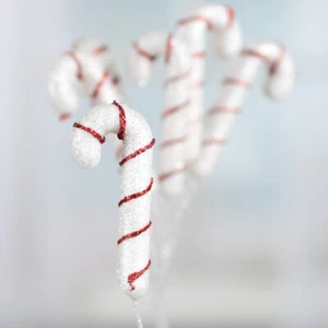 Set of 36 Red and White Sparkling Candy Cane 7" Floral Picks - Picture 1 of 4