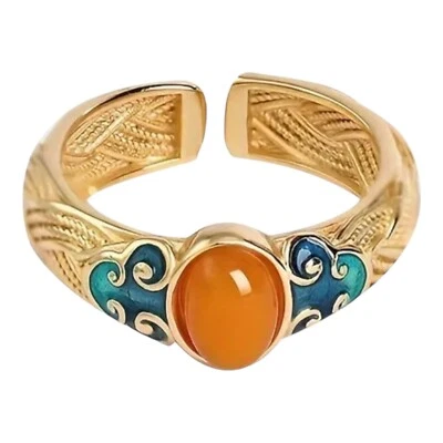 Anillo Francés Naranja Ovalado Ópalo Estilo Boutique Ajustable Chapado en Oro ✈️ Foto 1 de 4