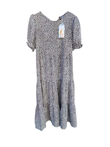 Pretty Garden Women’s Animal Print Tiered Dress Size S Small Black Short Sleeve - Picture 1 of 4