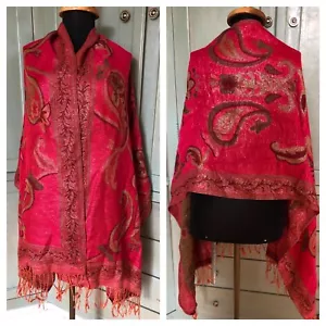 Apt 9 Sciarpa Scialle Tessuto Maglia Paisley Oro Rosa Nero Bohemien 72,5 x 26,5" - Foto 1 di 12