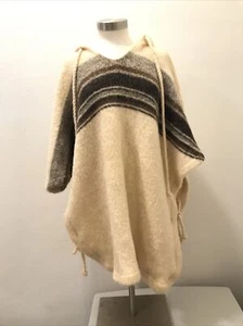 Vintage Icewool 100% Arctic Sheep Wool Women's Ivory Hoodie Poncho Size 12 - Picture 1 of 8