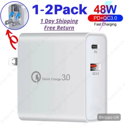 2 Multi-Port USB Wall Charger QC 3.0 Fast Charging Station Power Adapter US Plug - Image 1 of 4