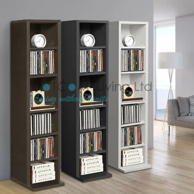 Black White DVD Storage Tower Rack CD unit shelf organizer archieve wood - Image 1 of 4