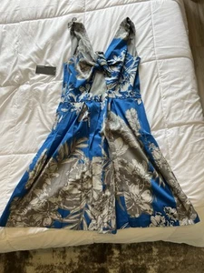 Donna Ricco White & Cerulean Blue Modern Floral Pattern Dress Size 14 NEW w Tags - Picture 1 of 1